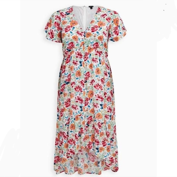 torrid Dresses & Skirts - Torrid Ivory Floral Gauze Button Front Dress